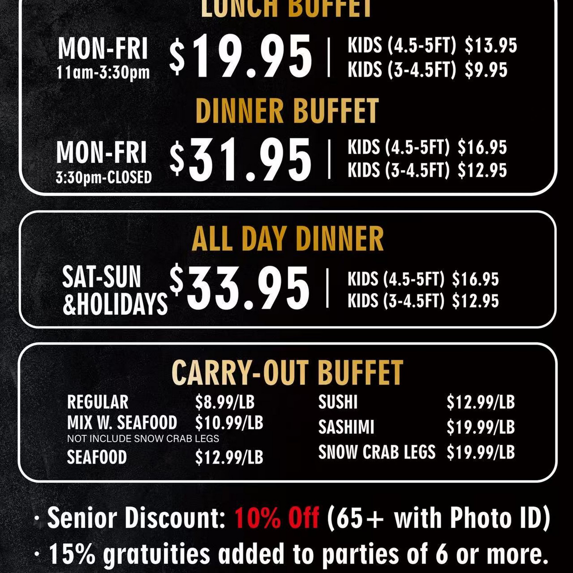 Nami Sushi Buffet Menu