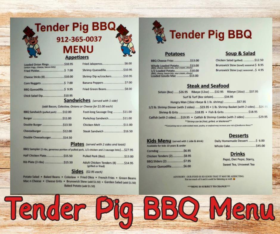 Tender Pig BBQ Menu
