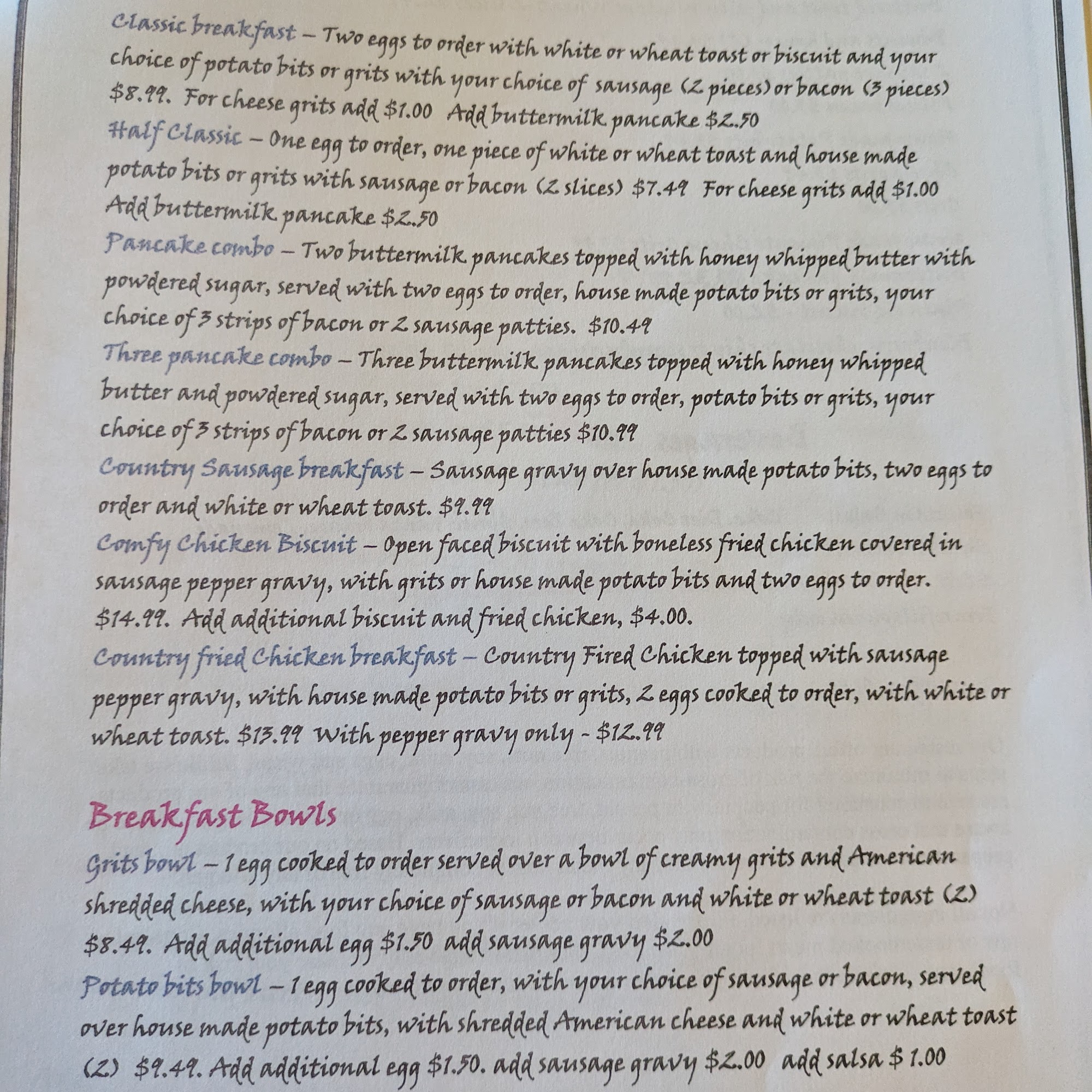 Millhouse Station Menu