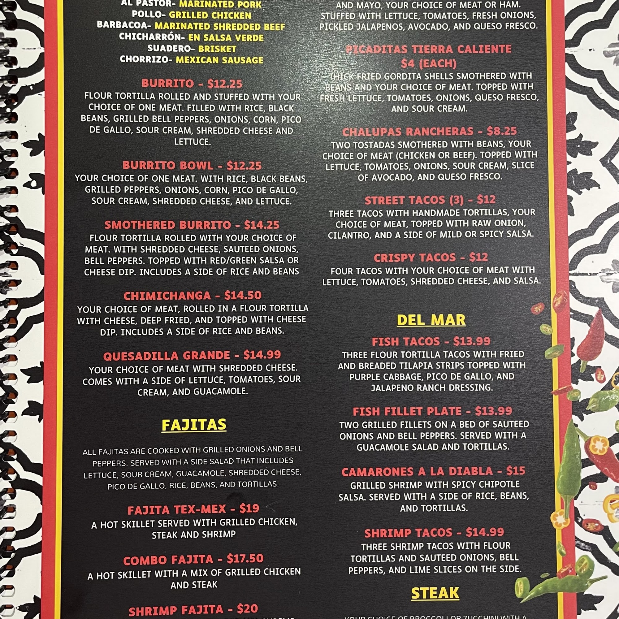 Mi Tierra Caliente Authentic Mexican Kitchen Menu