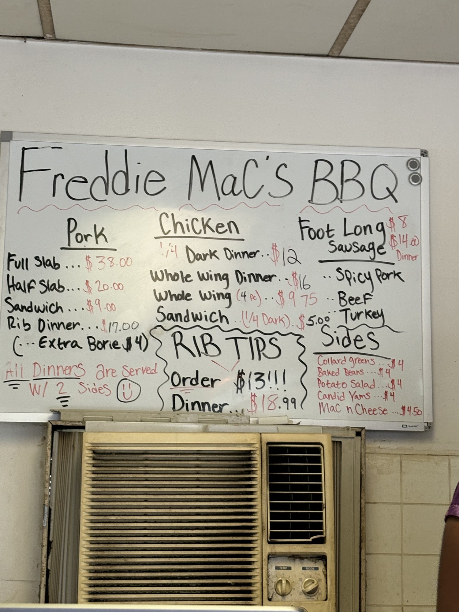 Freddie Mac's Bbq Menu