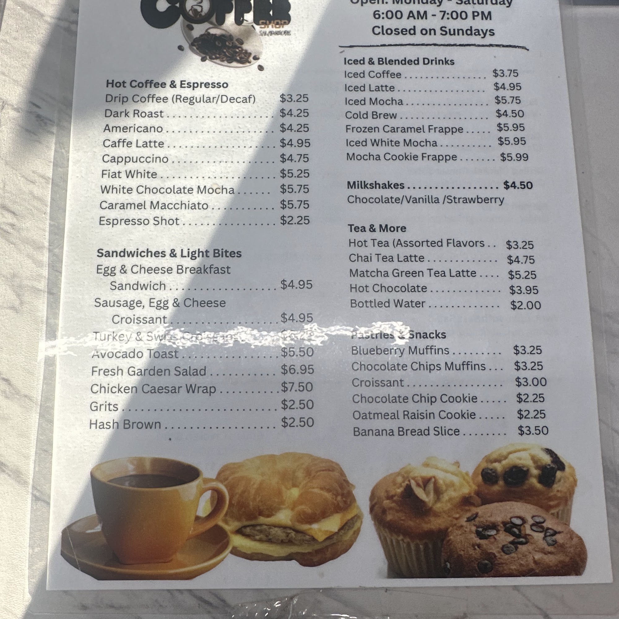 Mike's coffee shop Menu