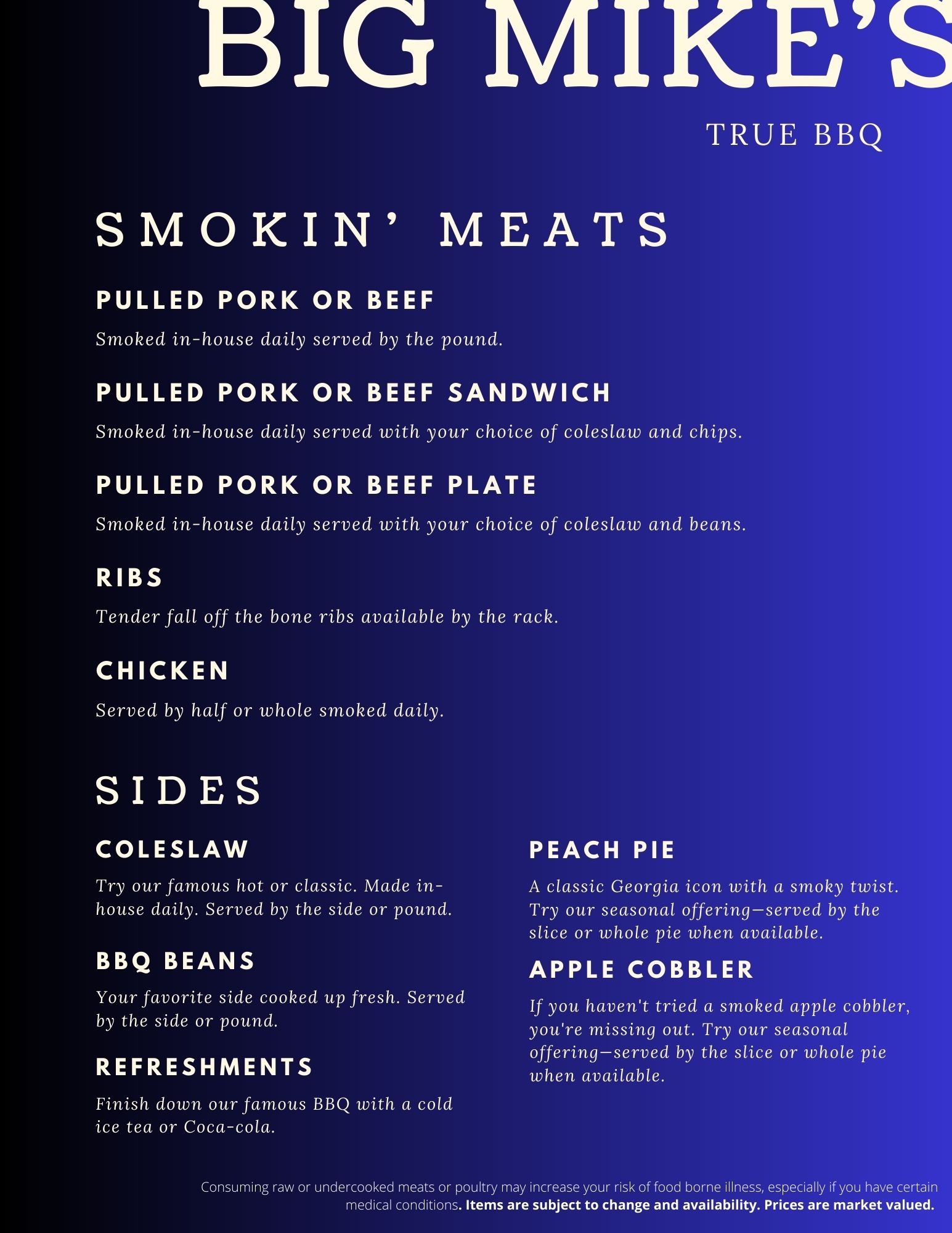 Big Mike's BBQ Menu