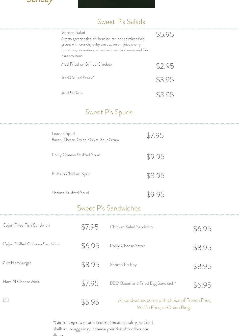 Sweet P's at the Palladium Menu