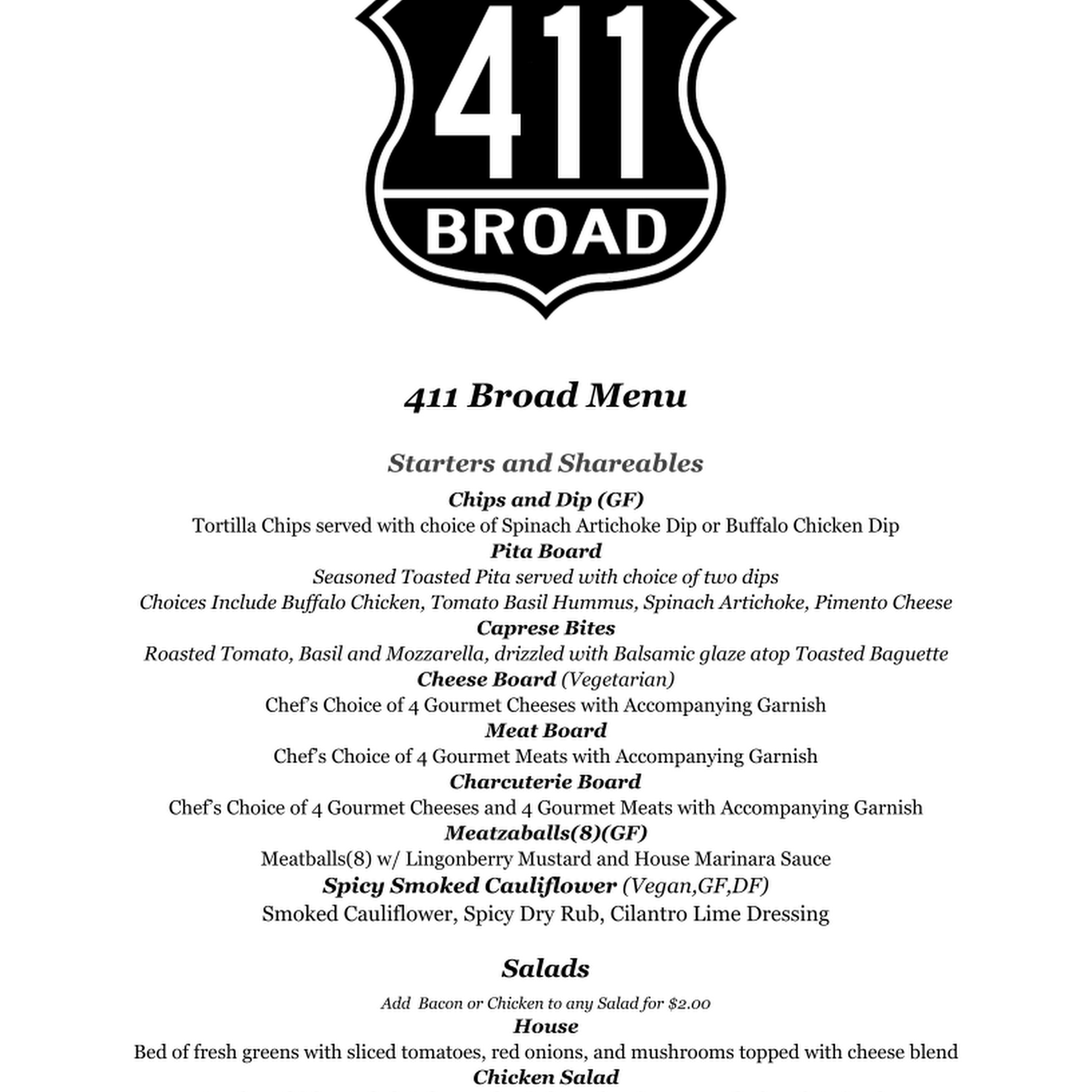 411 Broad Menu