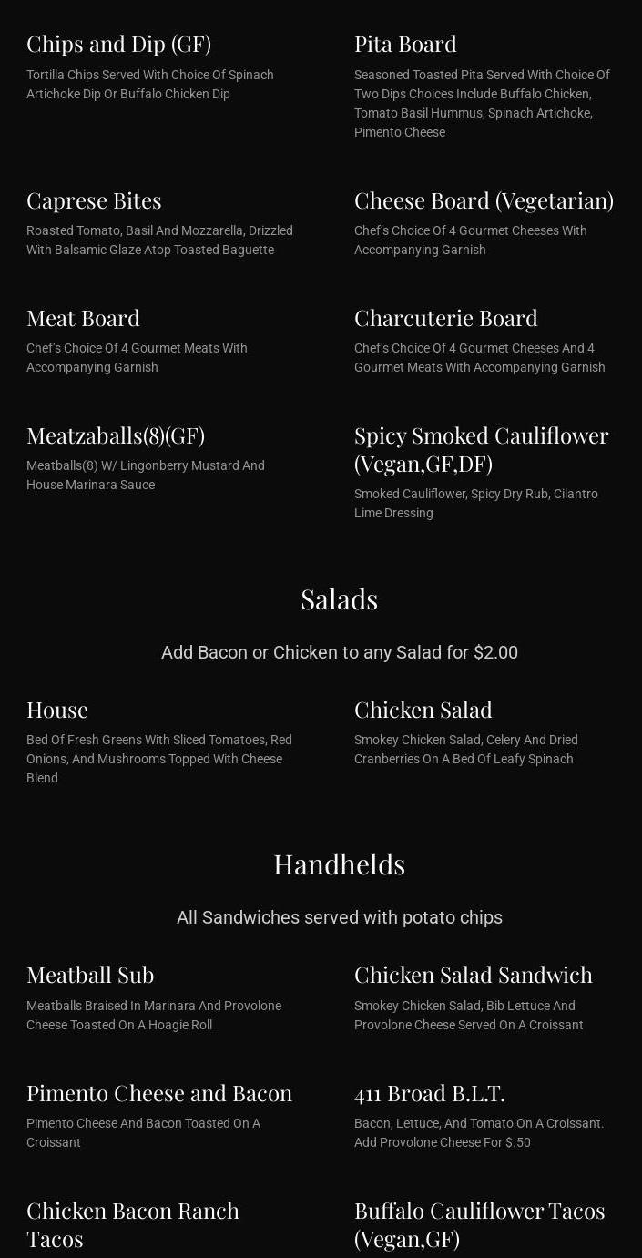 411 Broad Menu