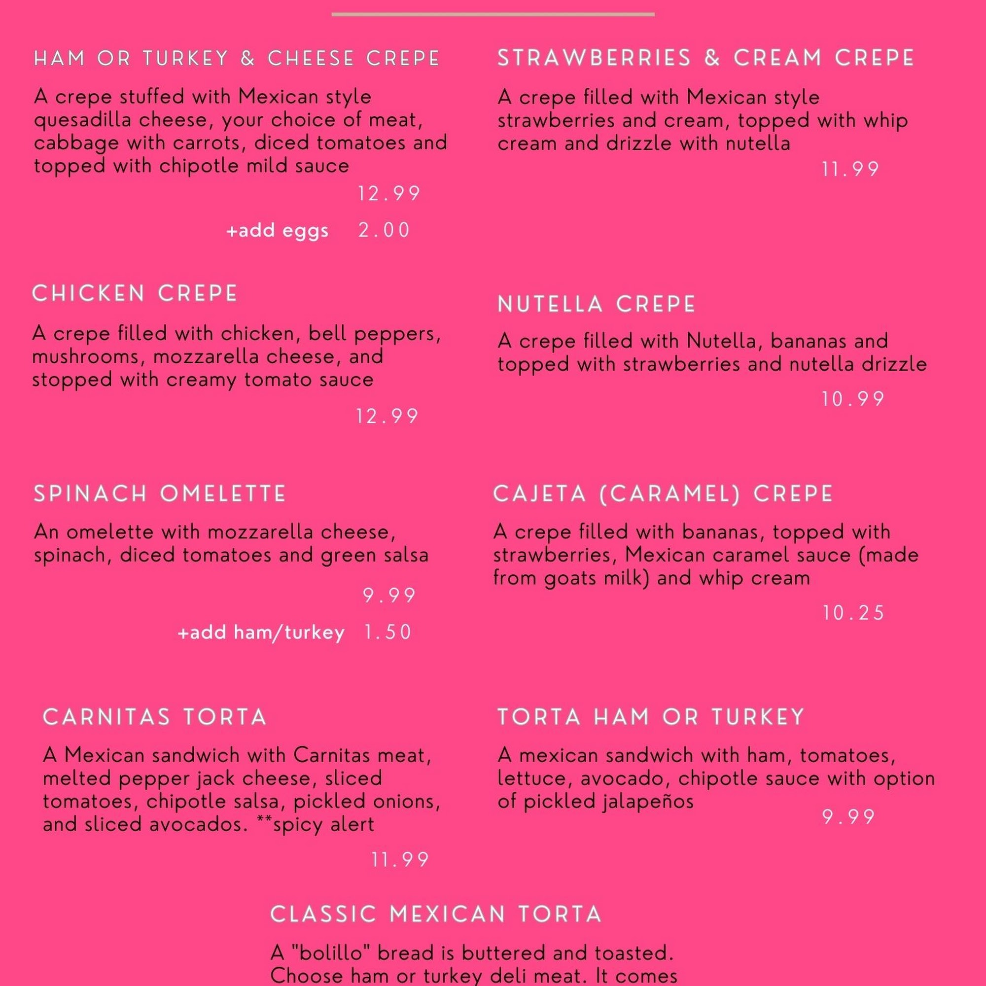 Buenos Dias Coffee Menu