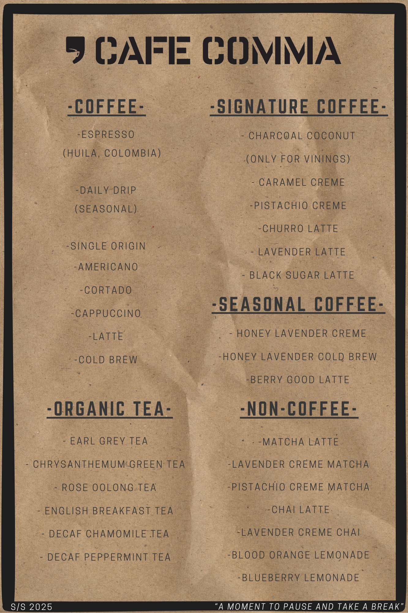 Cafe Comma Menu