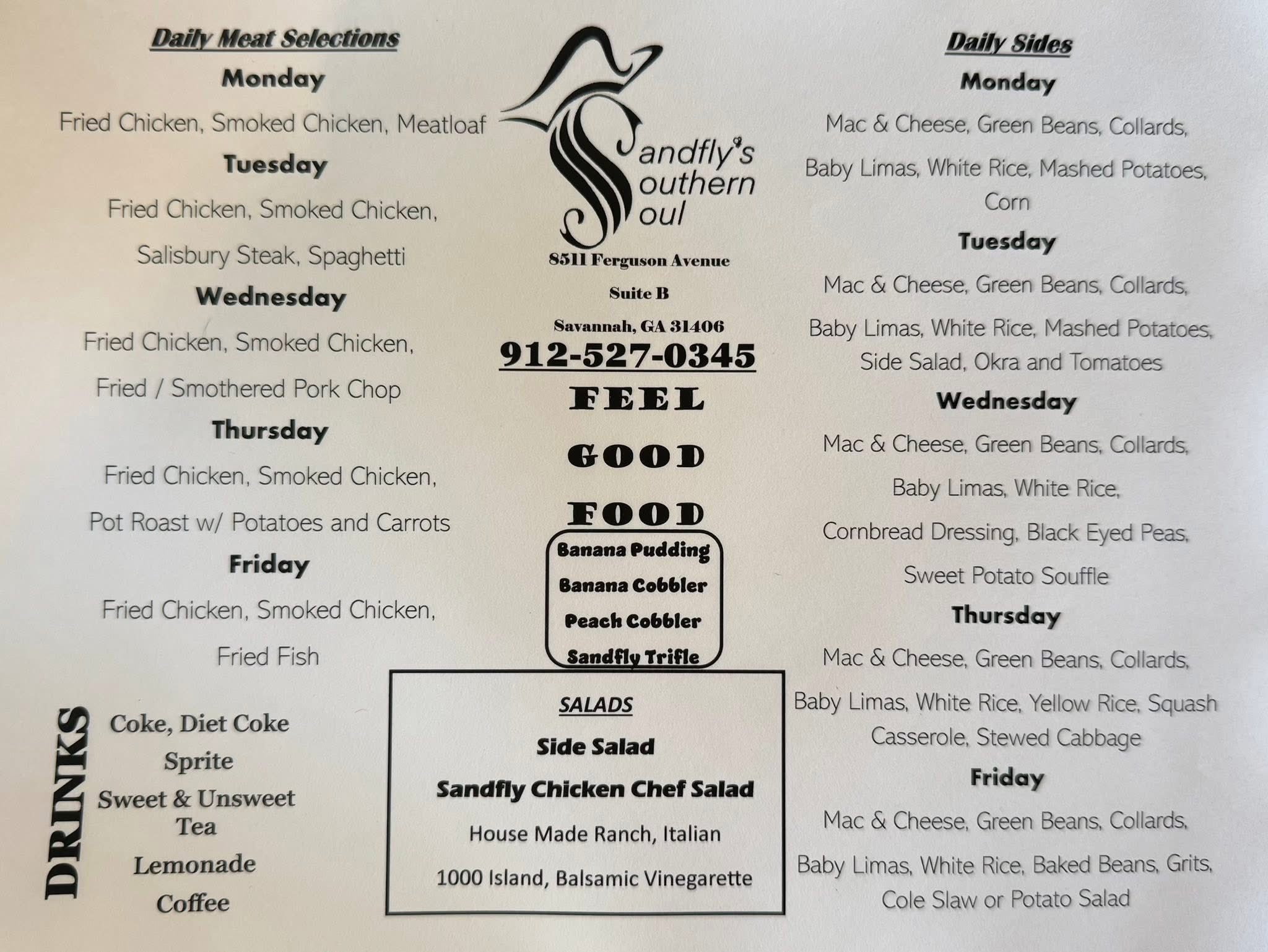 Sandfly's Southern Soul Menu