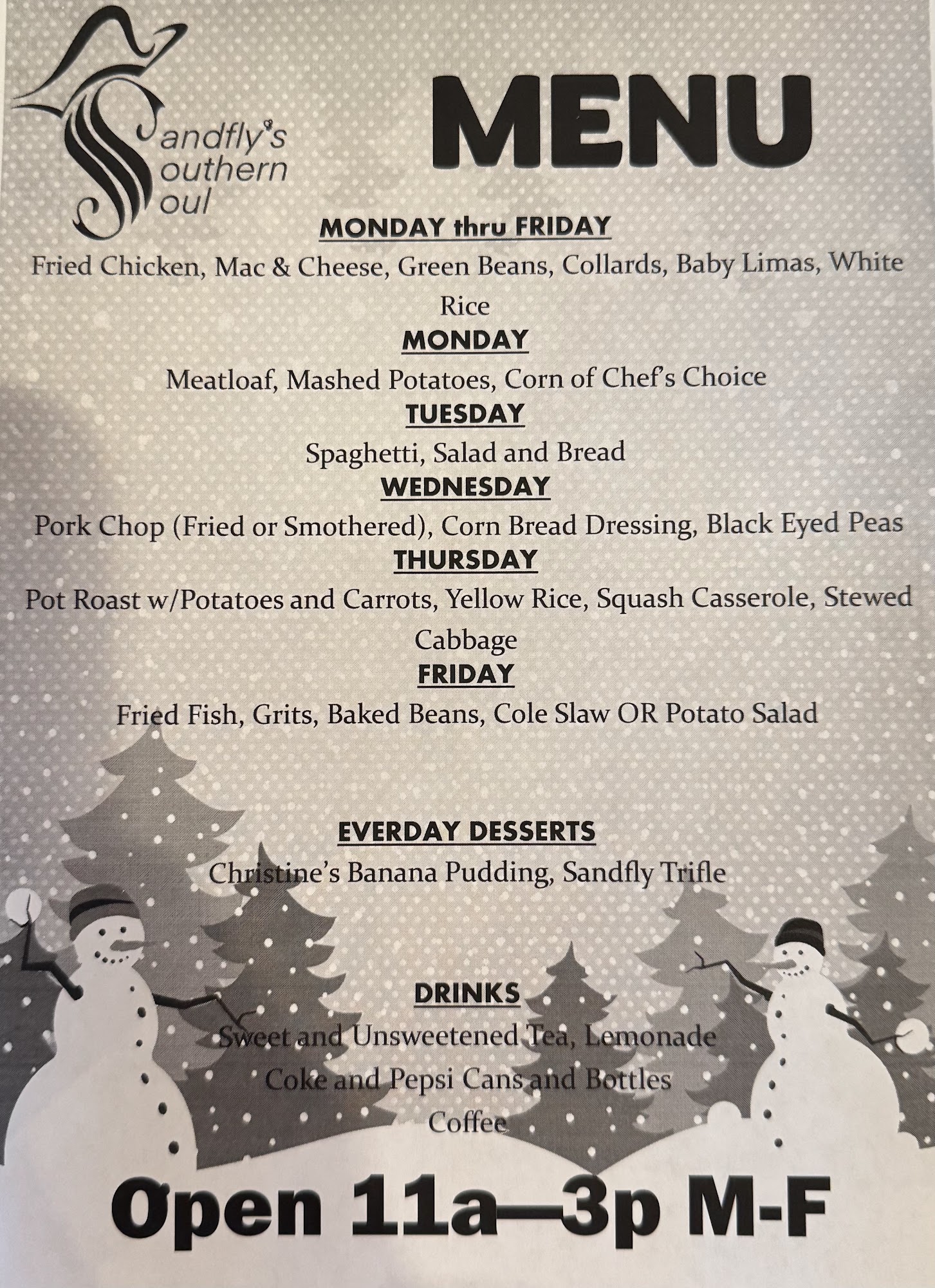 Sandfly's Southern Soul Menu