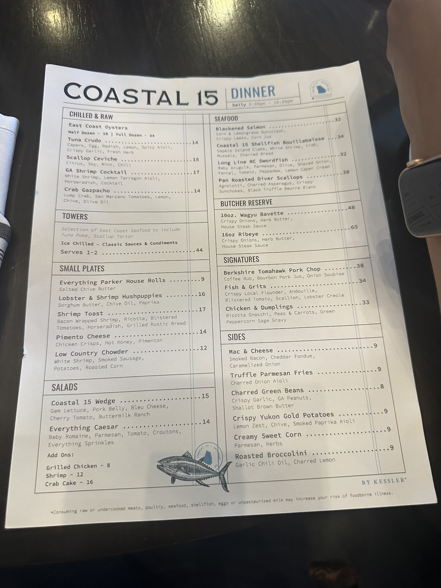 Coastal 15 Menu