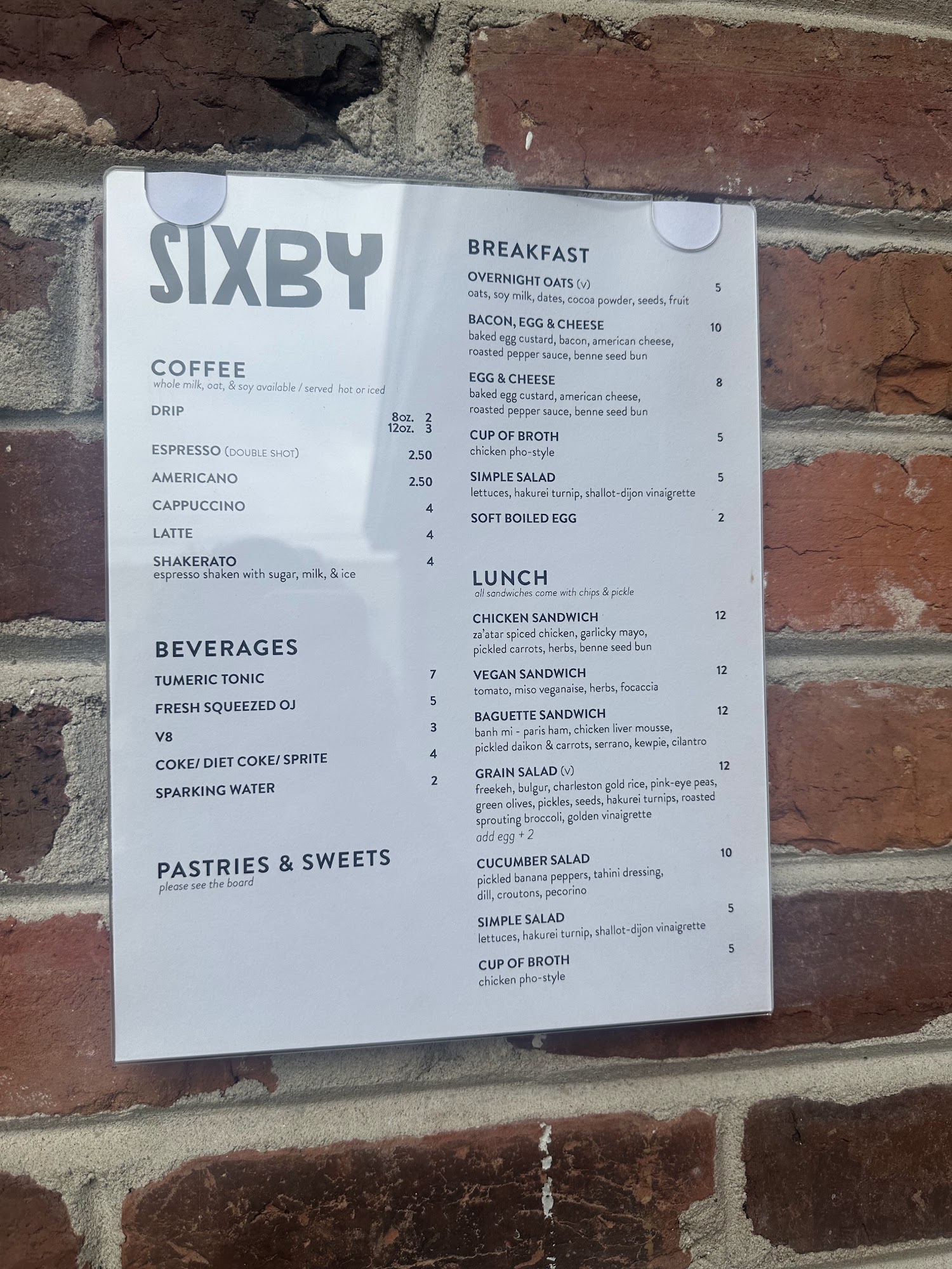 SIXBY Menu