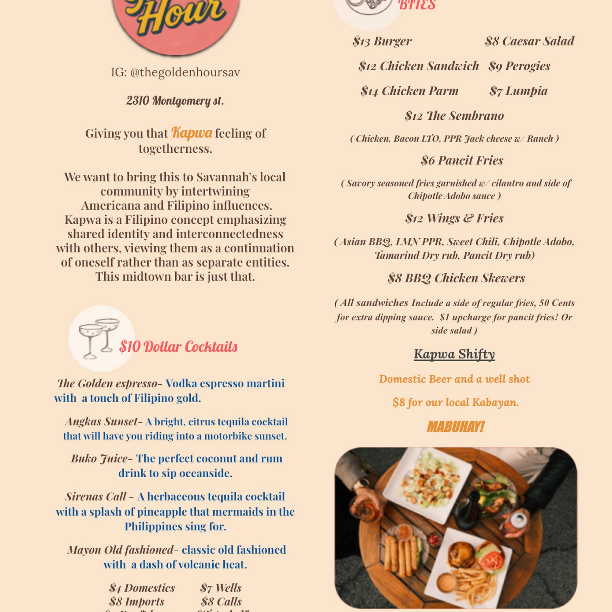 The Golden Hour Menu