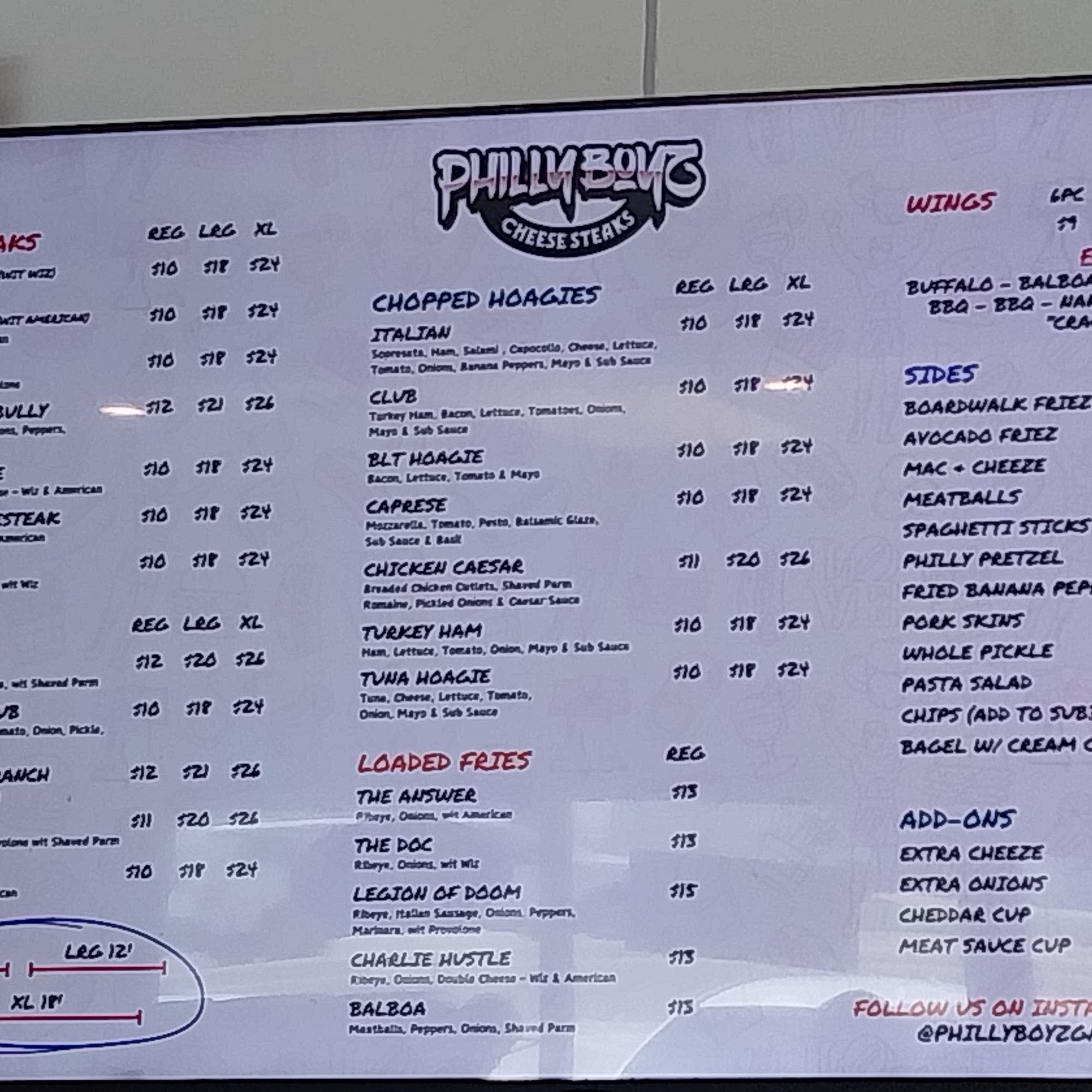 Philly Boyz Menu