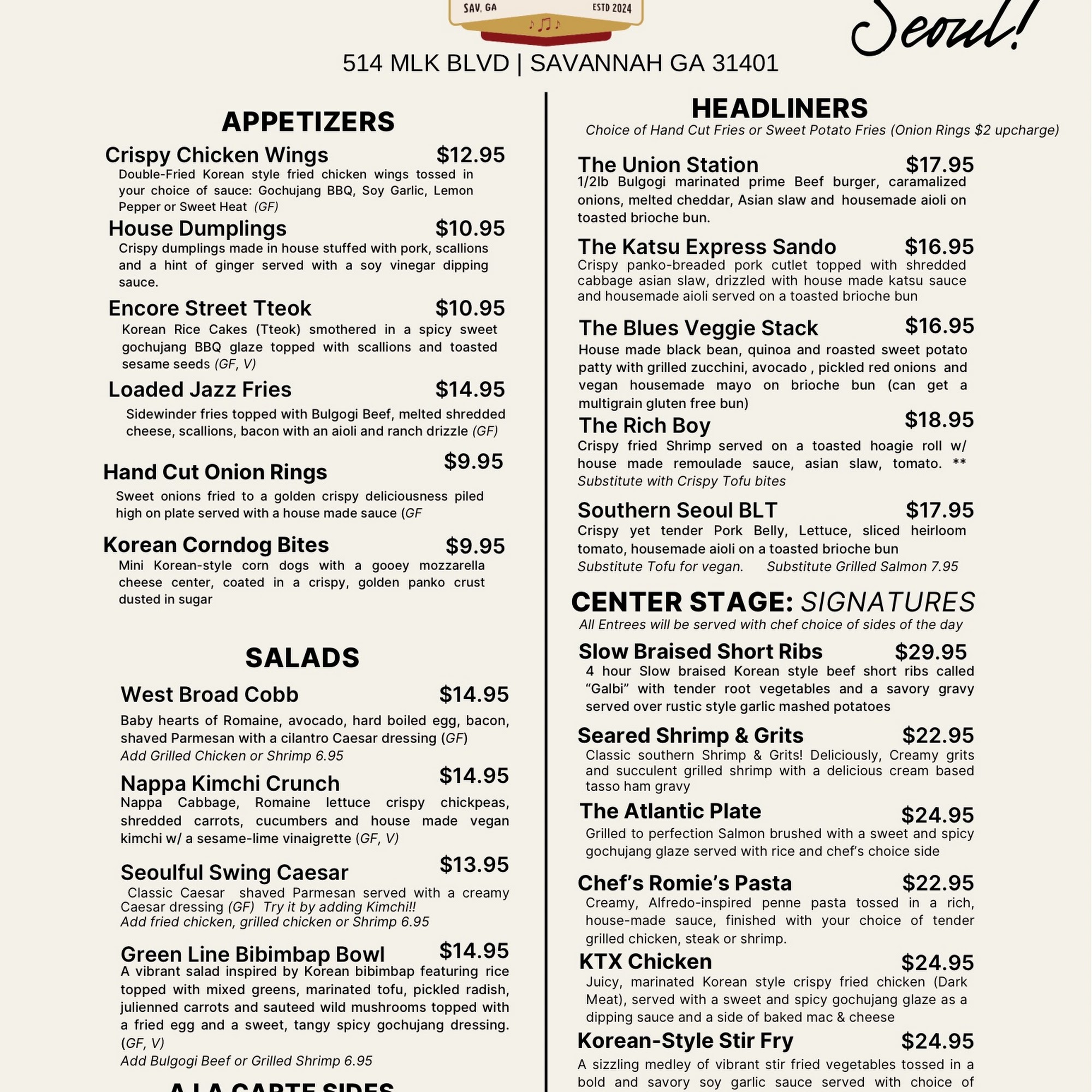 West Broad Bandshell Menu