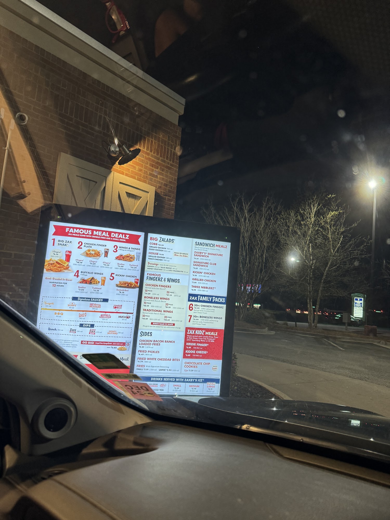 Zaxbys Chicken Fingers & Buffalo Wings Menu