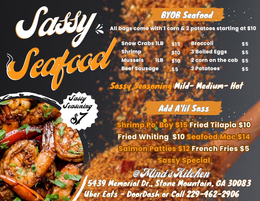 Sassy Seafood Menu