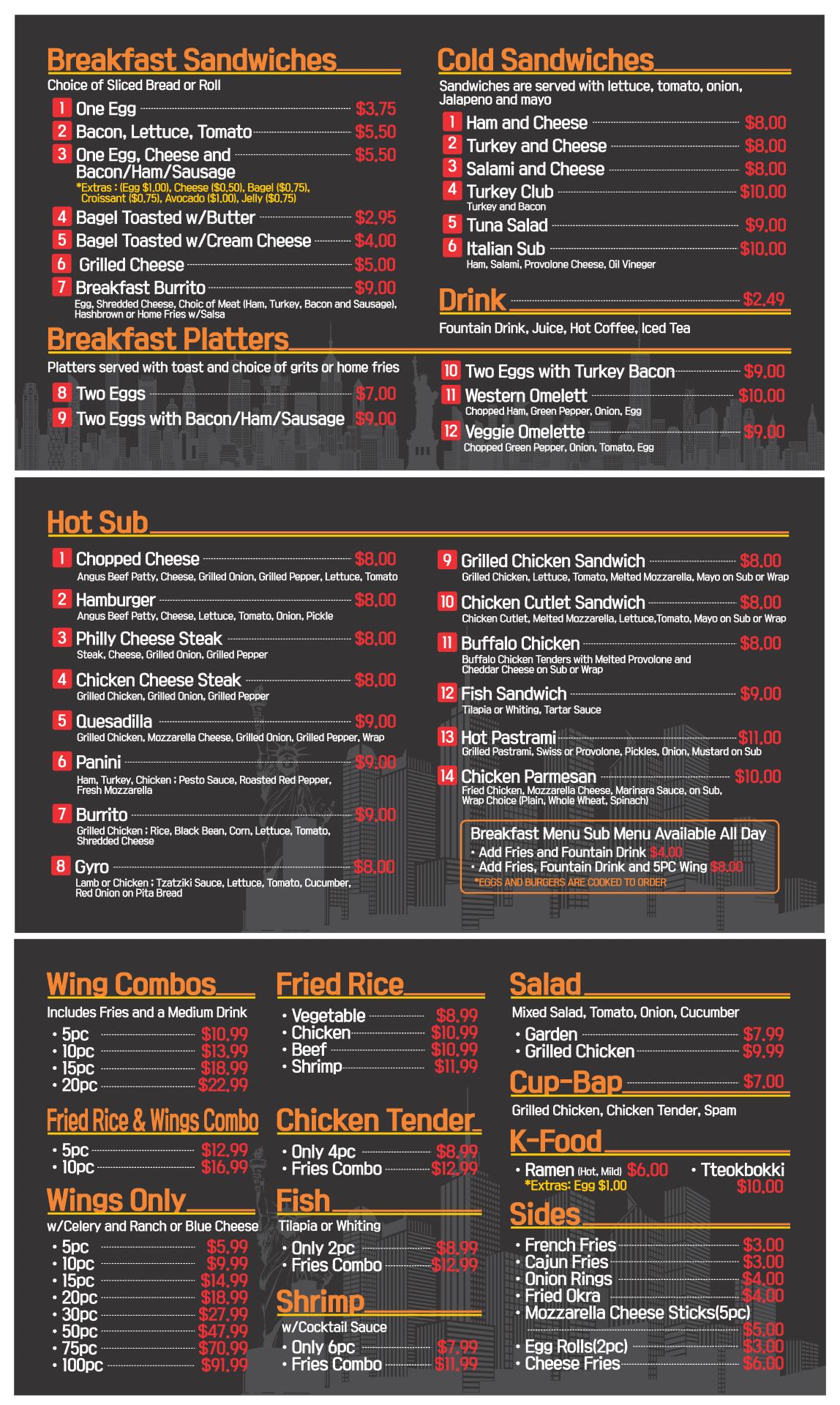 NY DELI&WING Menu
