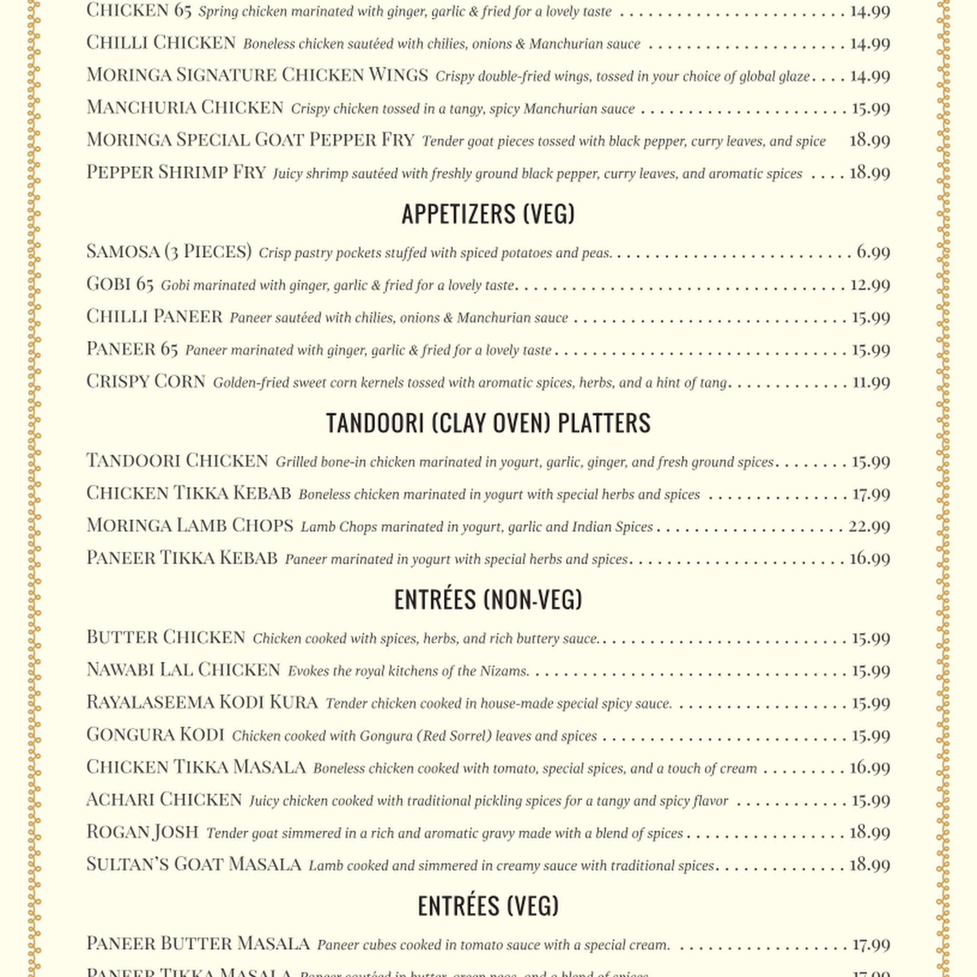 Moringa Kitchen Menu