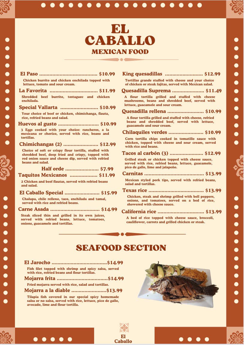 El Caballo Menu