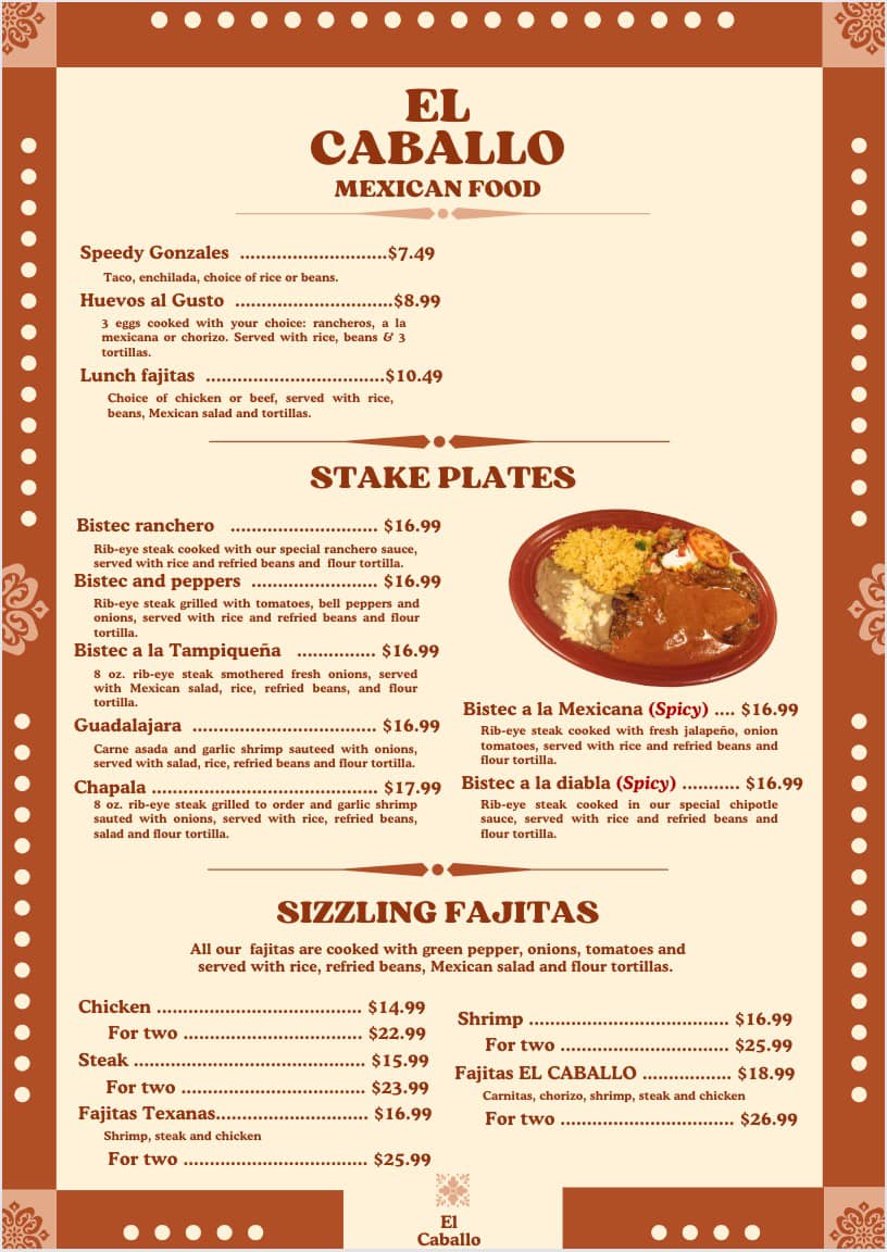 El Caballo Menu
