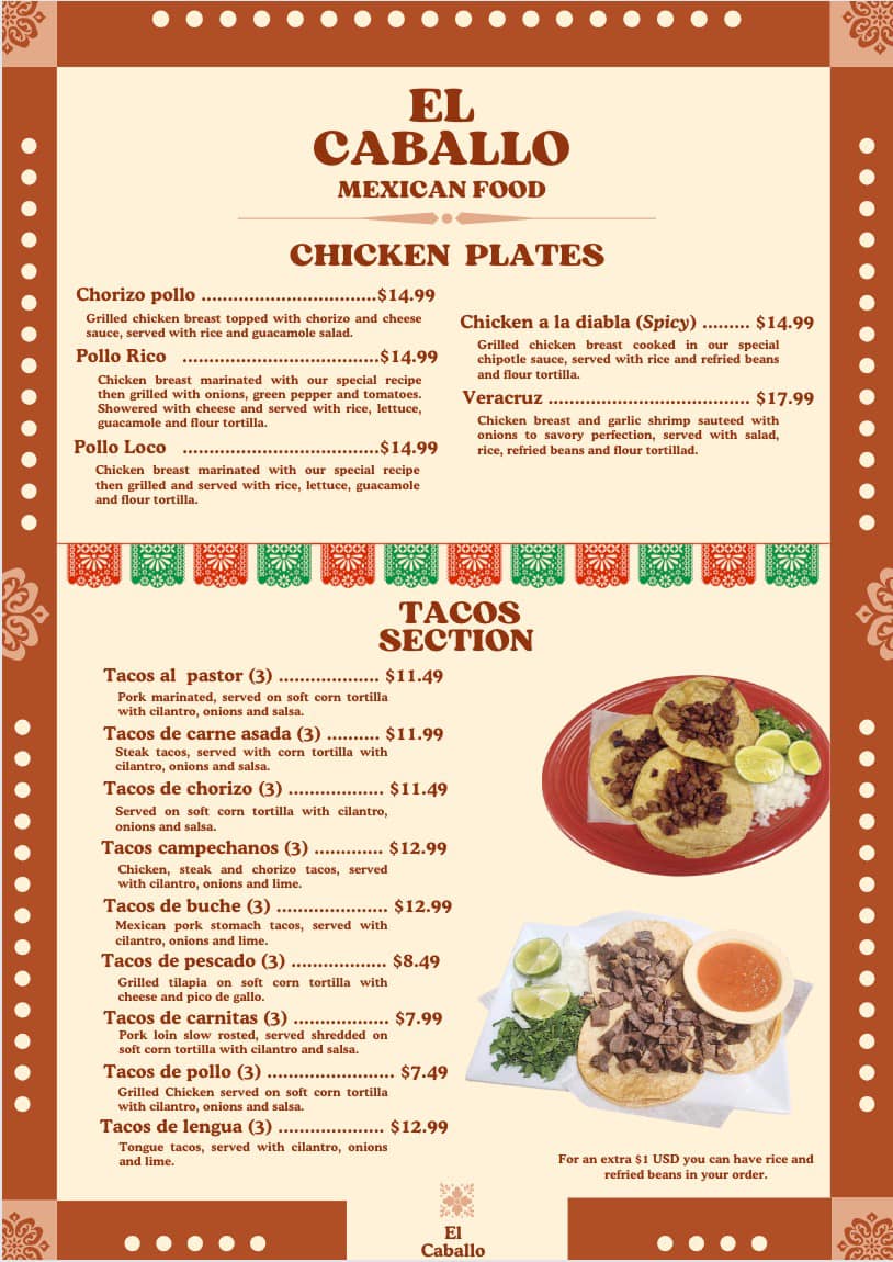 El Caballo Menu