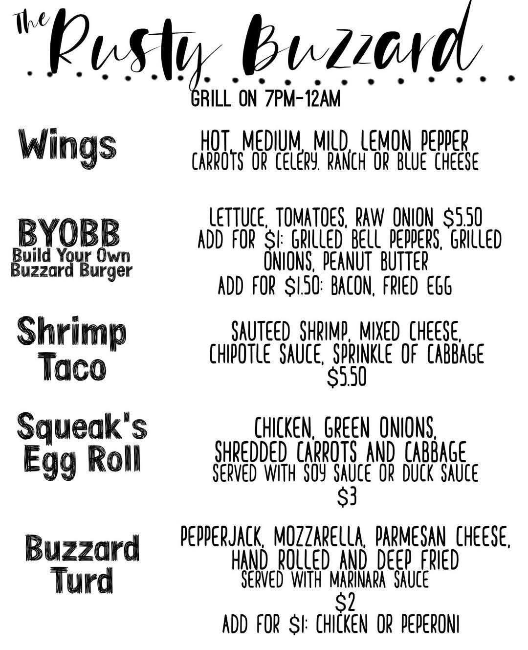 Rusty Buzzard Menu