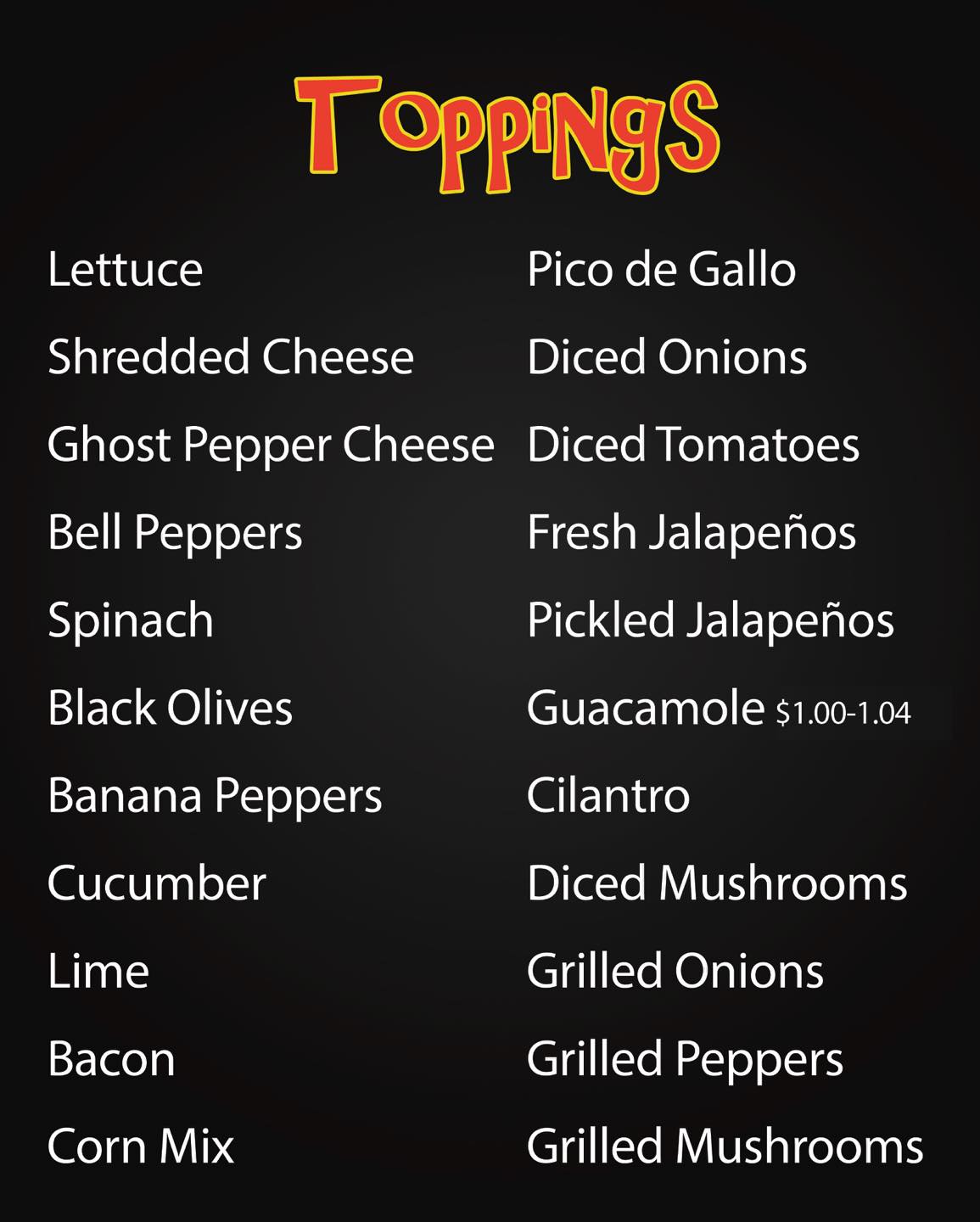 Fat Joe's Burritos Menu