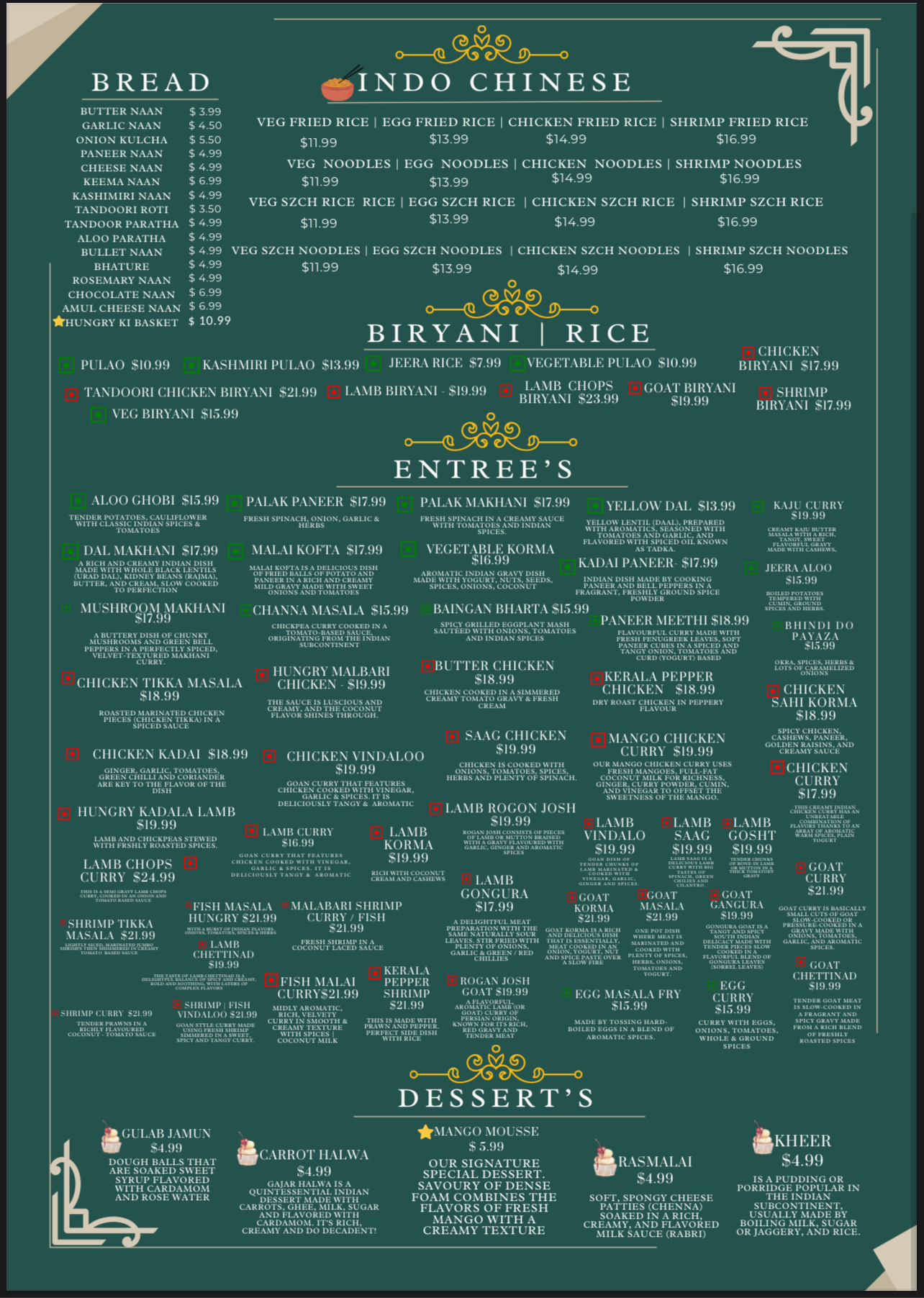 HUNGRY INDIAN CUISINE Menu