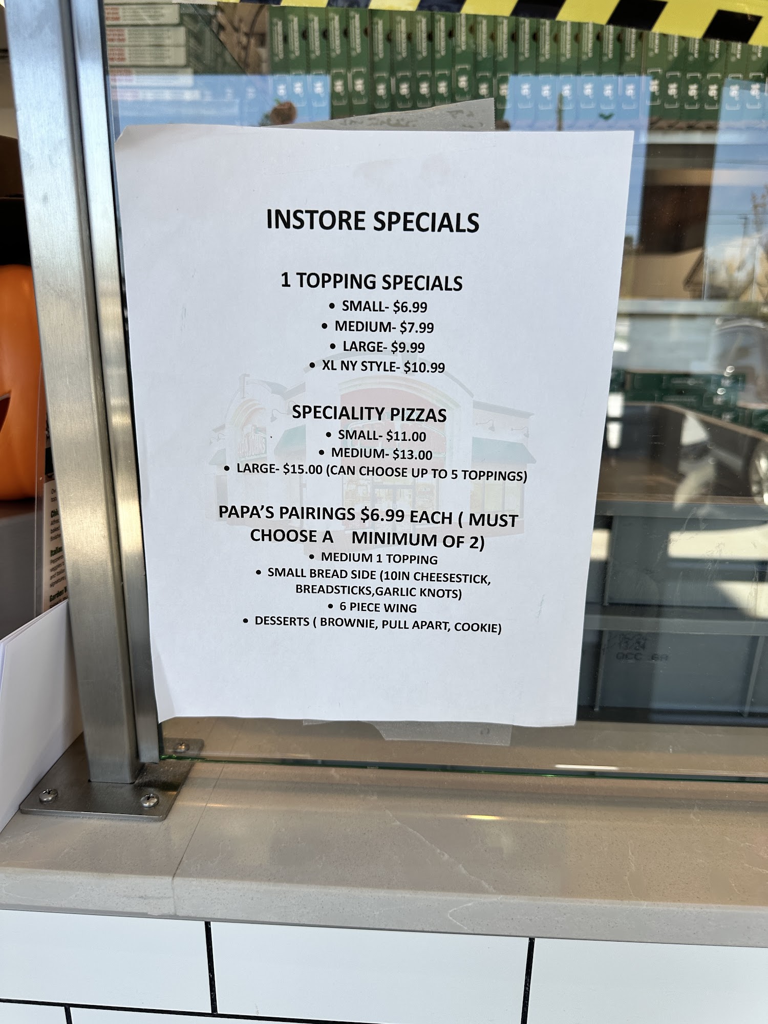 Papa Johns Pizza Menu