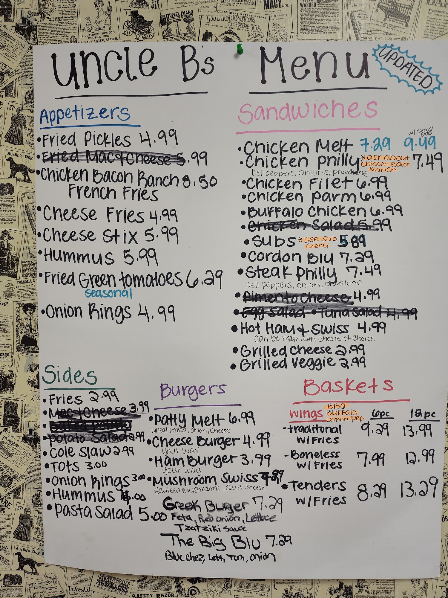 Uncle B's Restaurant Menu