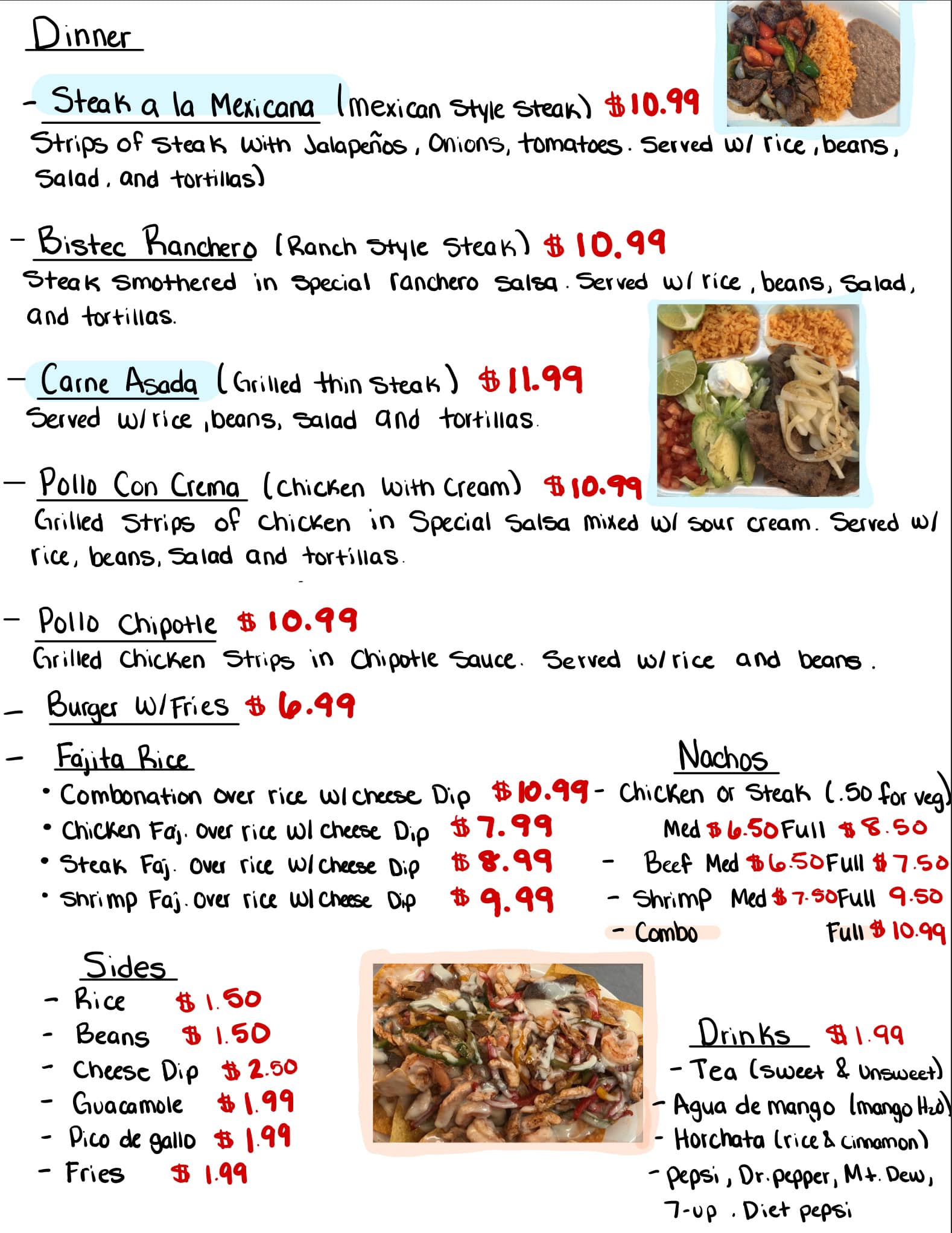 Garcia’s Mexican Resturant Menu