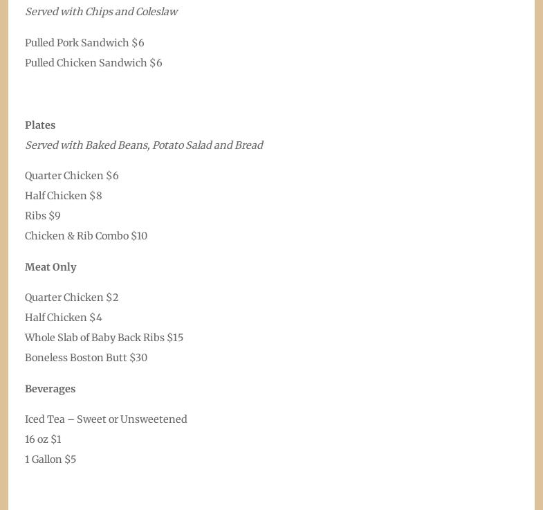 Port-A-Pit Catering Menu