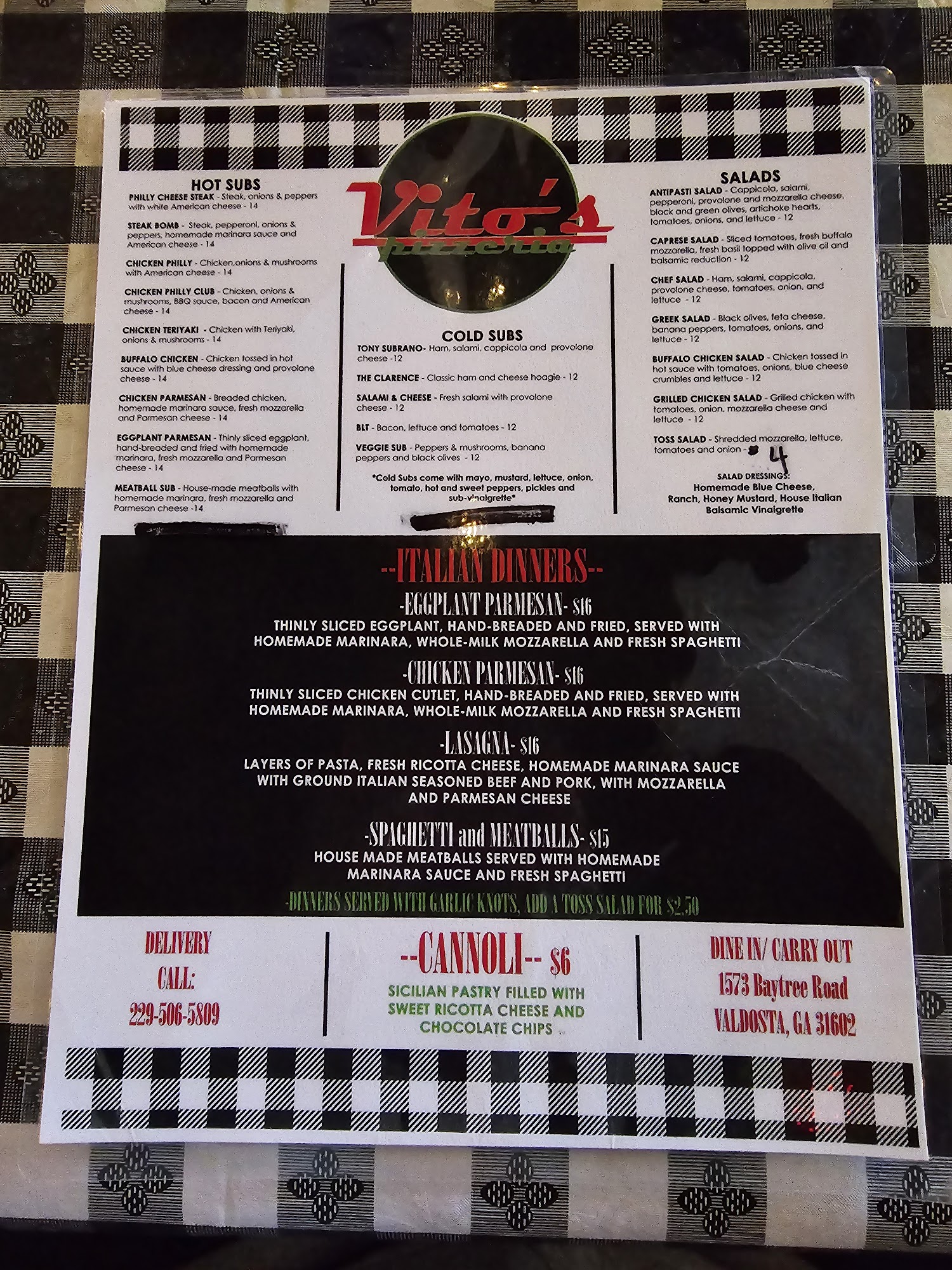 Vito's Pizzeria Menu
