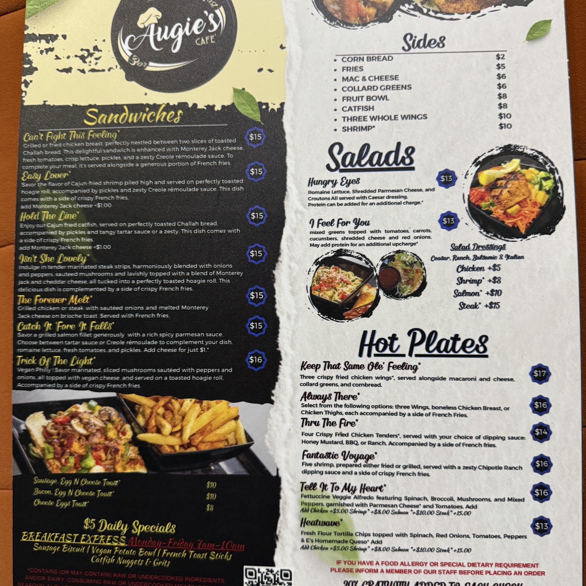 Augie's Cafe Menu