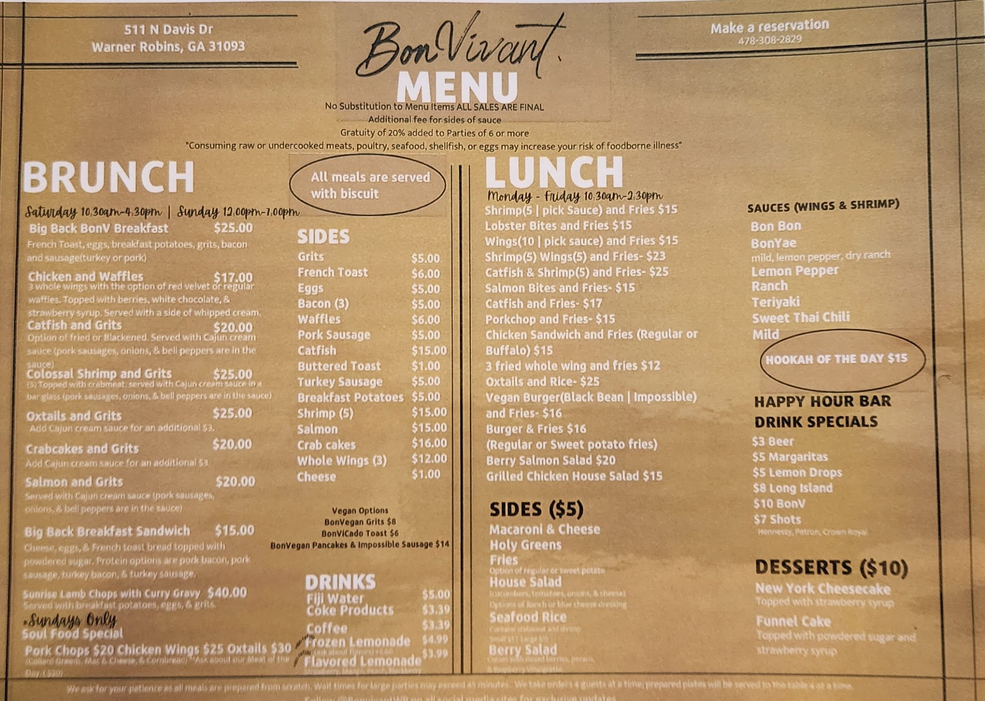 Bon Vivant LLC Menu