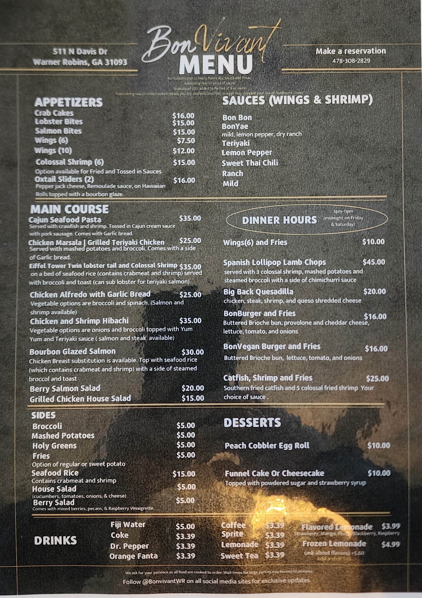 Bon Vivant LLC Menu