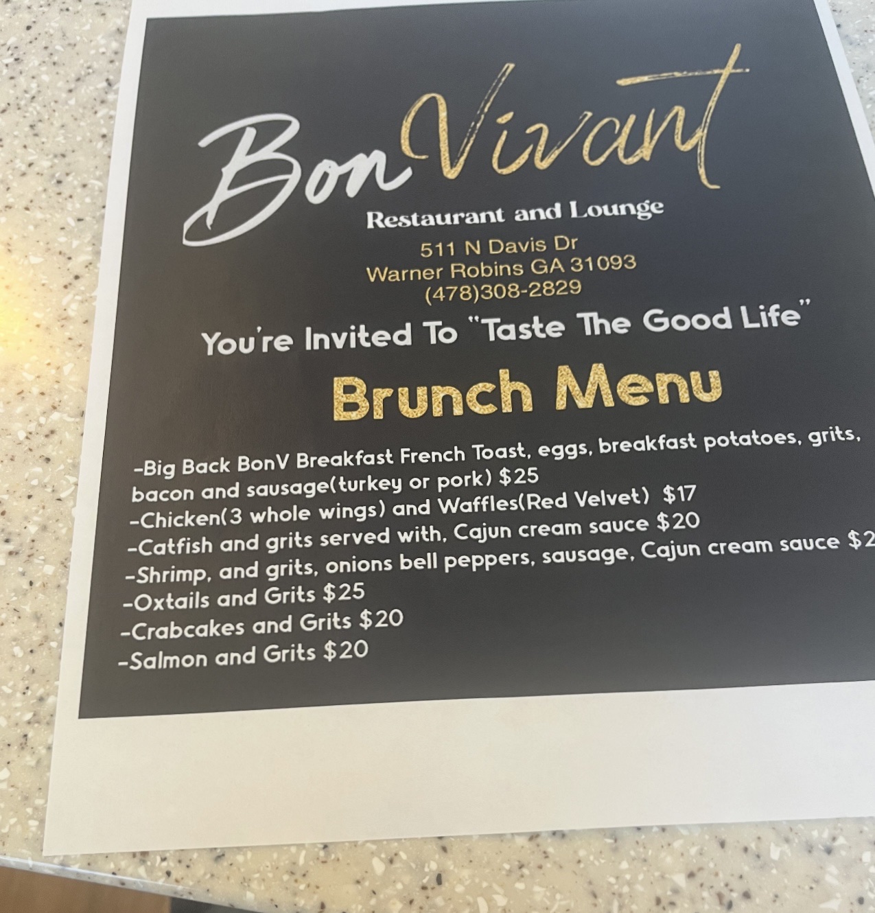 Bon Vivant LLC Menu