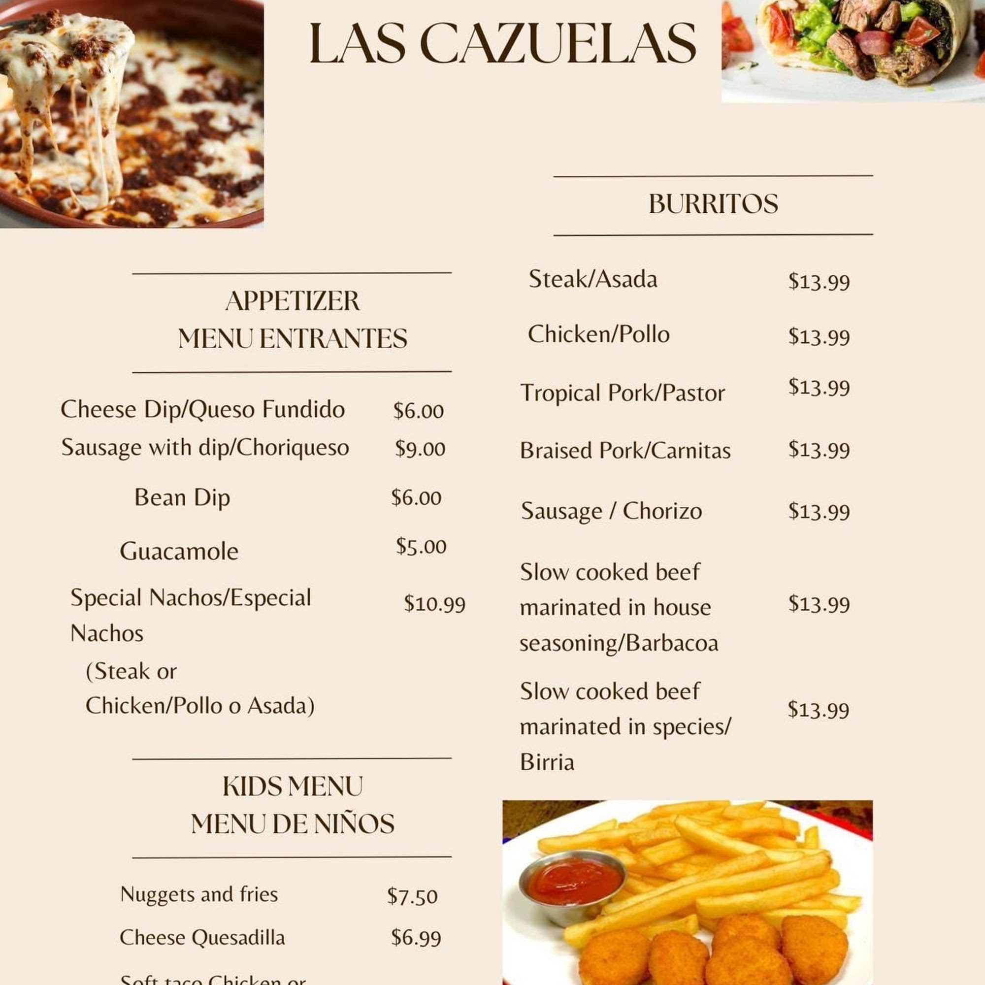 Taqueria Las Cazuelas Menu