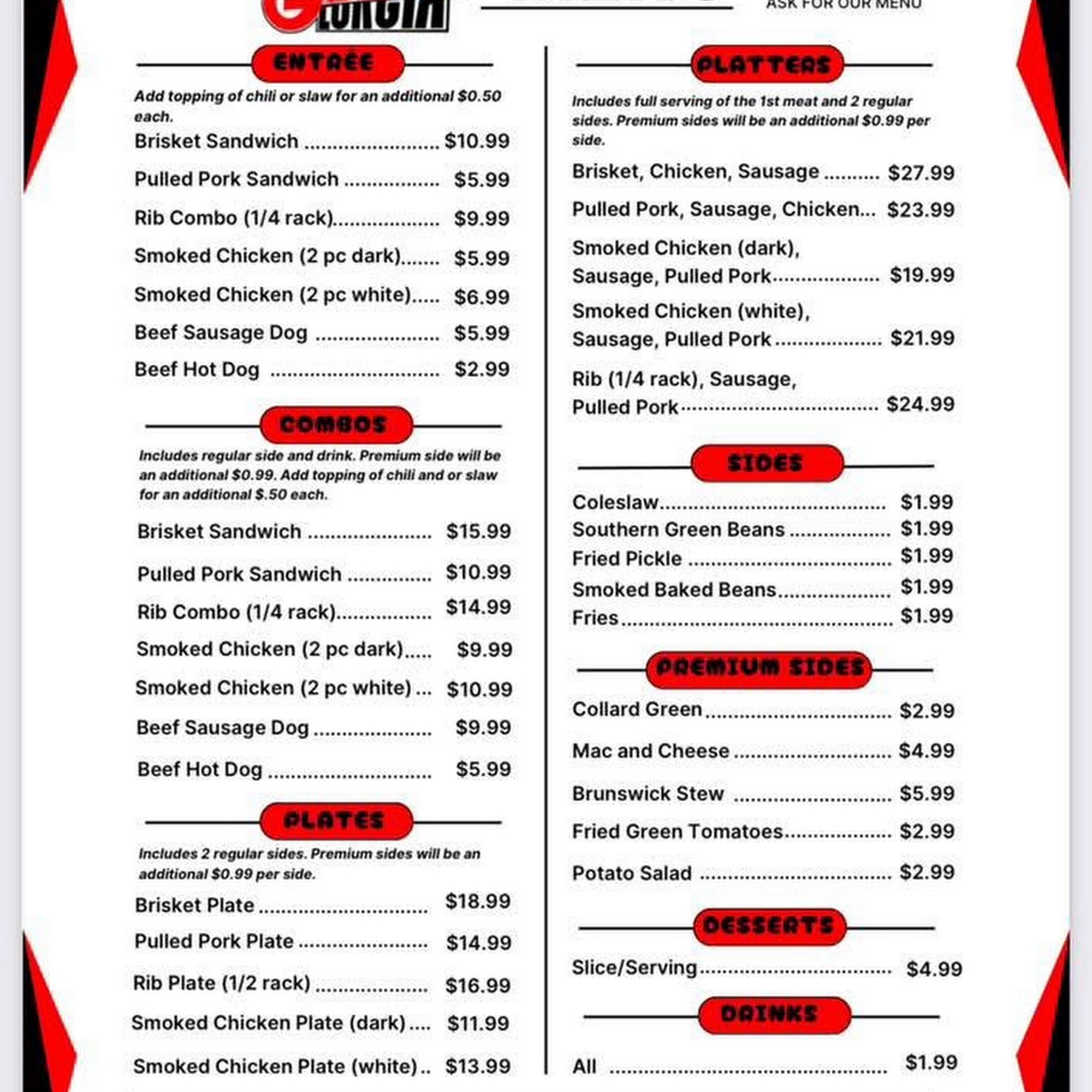 Georgia BBQ AND Catering Menu