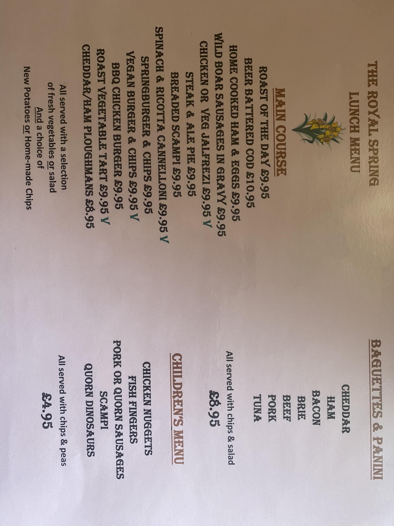 Royal Spring Menu