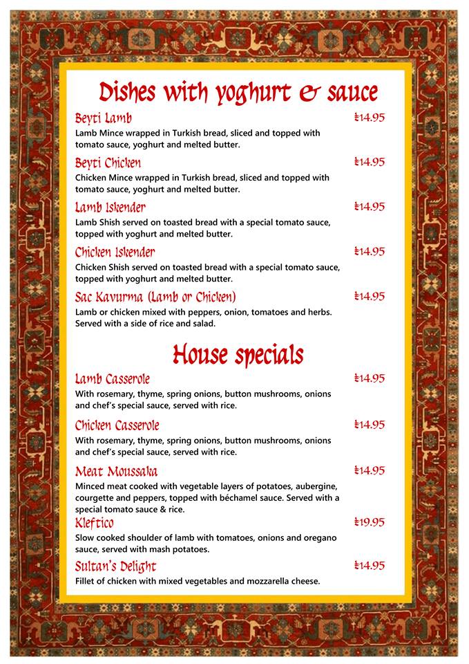 Efes Turkish Grill Menu