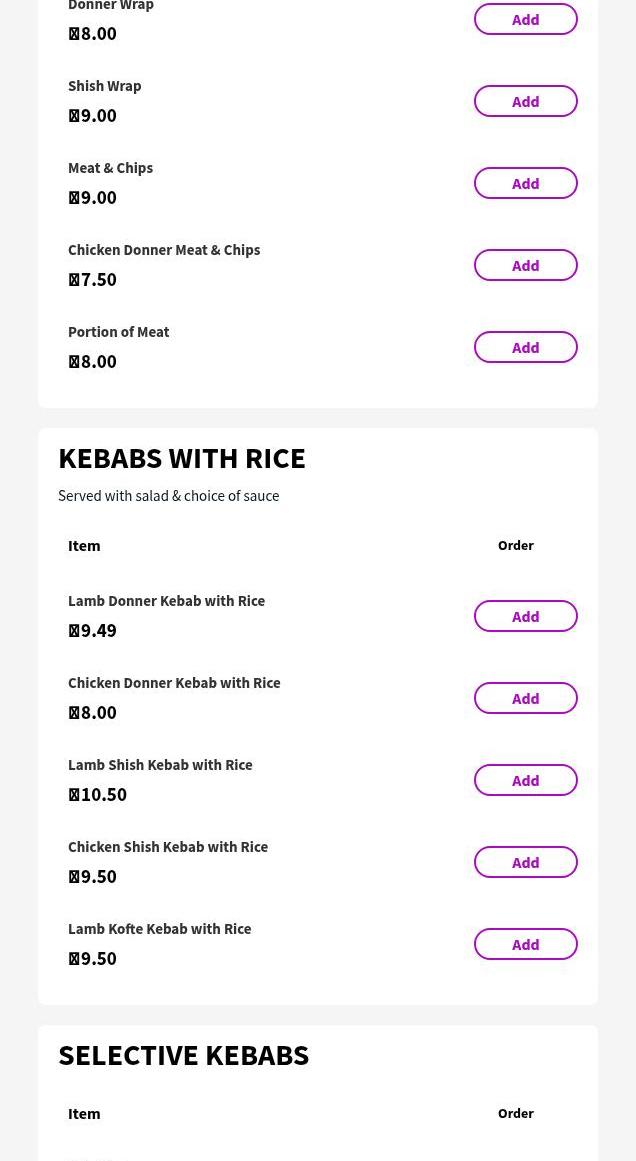 Perfect Kebab Menu