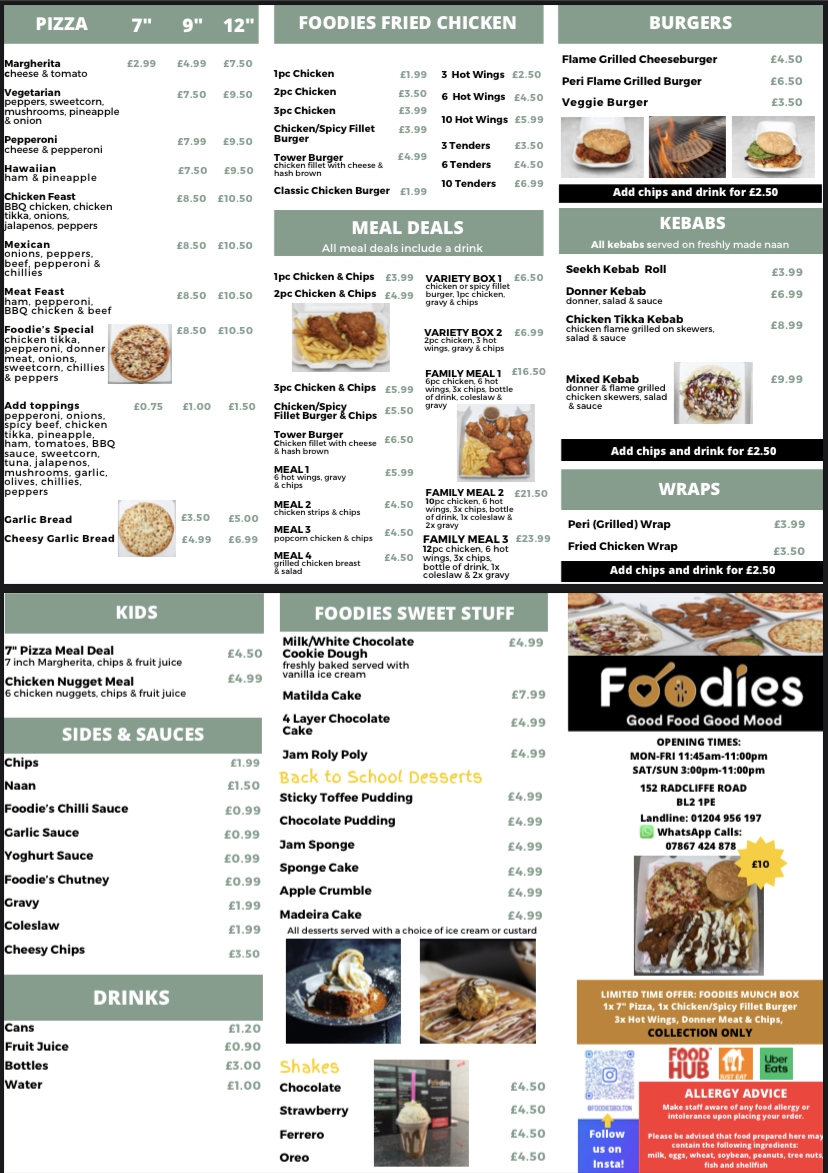 Foodies Bolton Menu