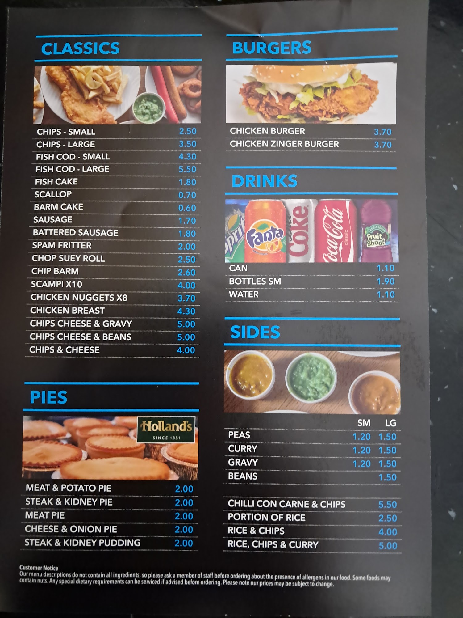 The Helen Street Chippy Menu