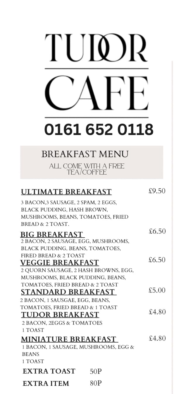 Tudor Cafe Menu