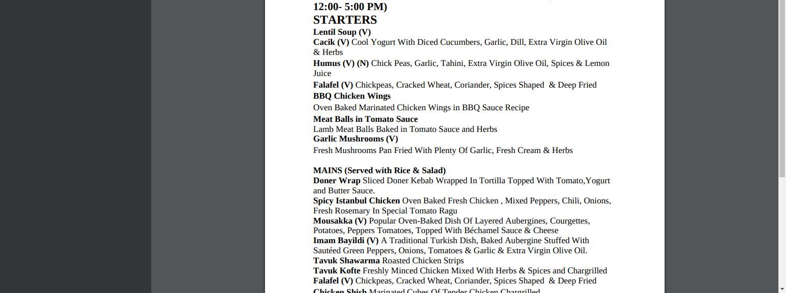 Istanbul Grill Prestwich Menu