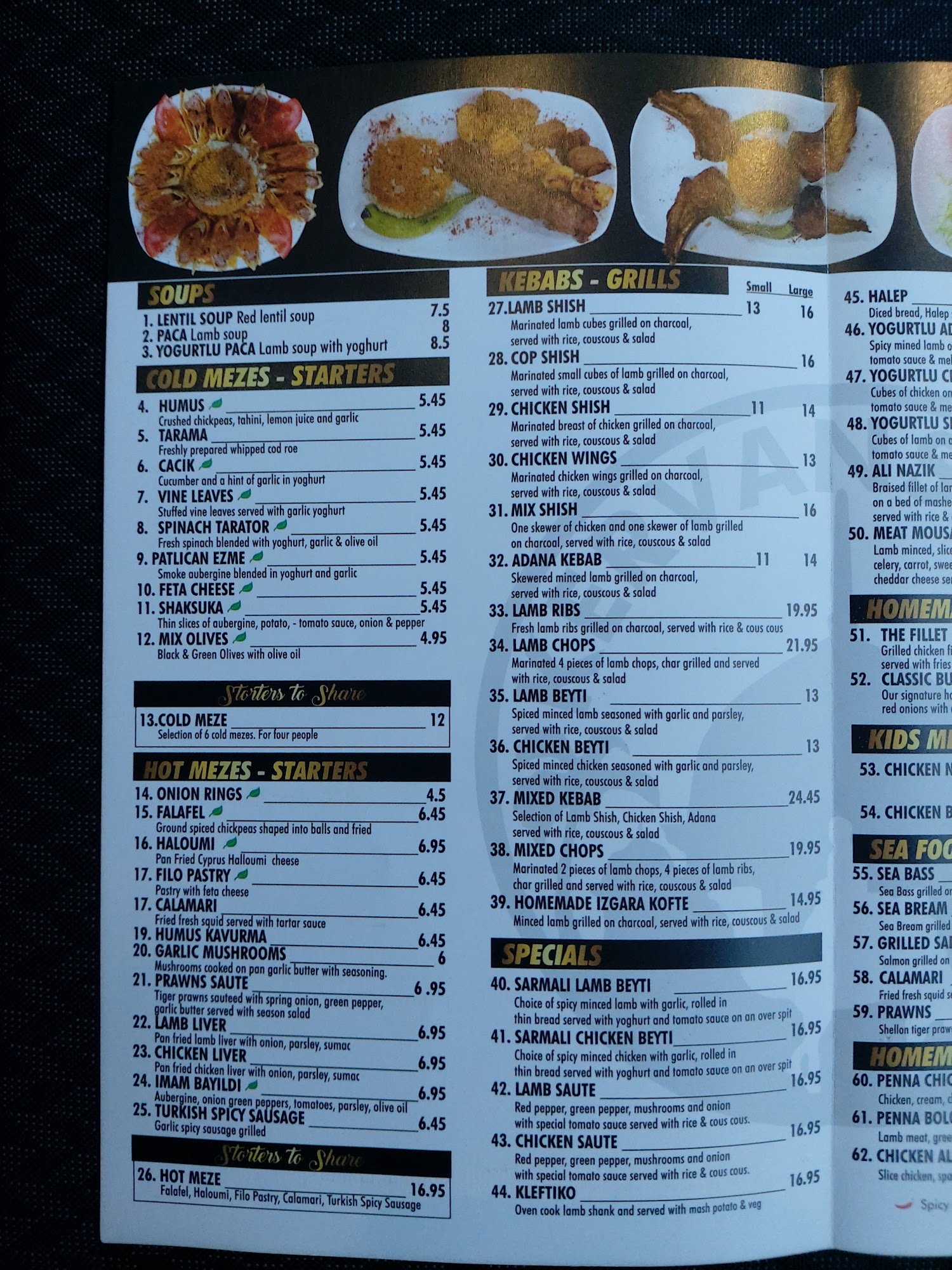 Kervansaray Restaurant Menu