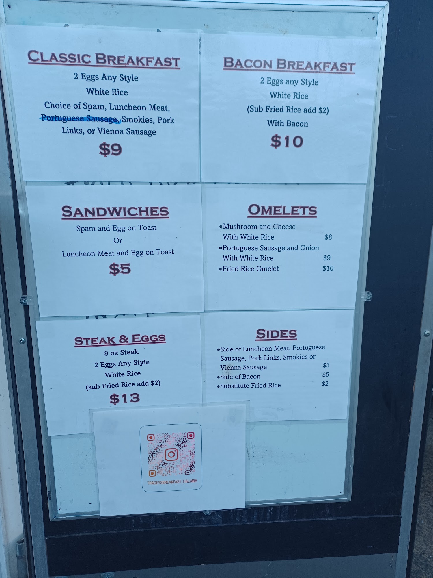 Tracey's Breakfast Menu