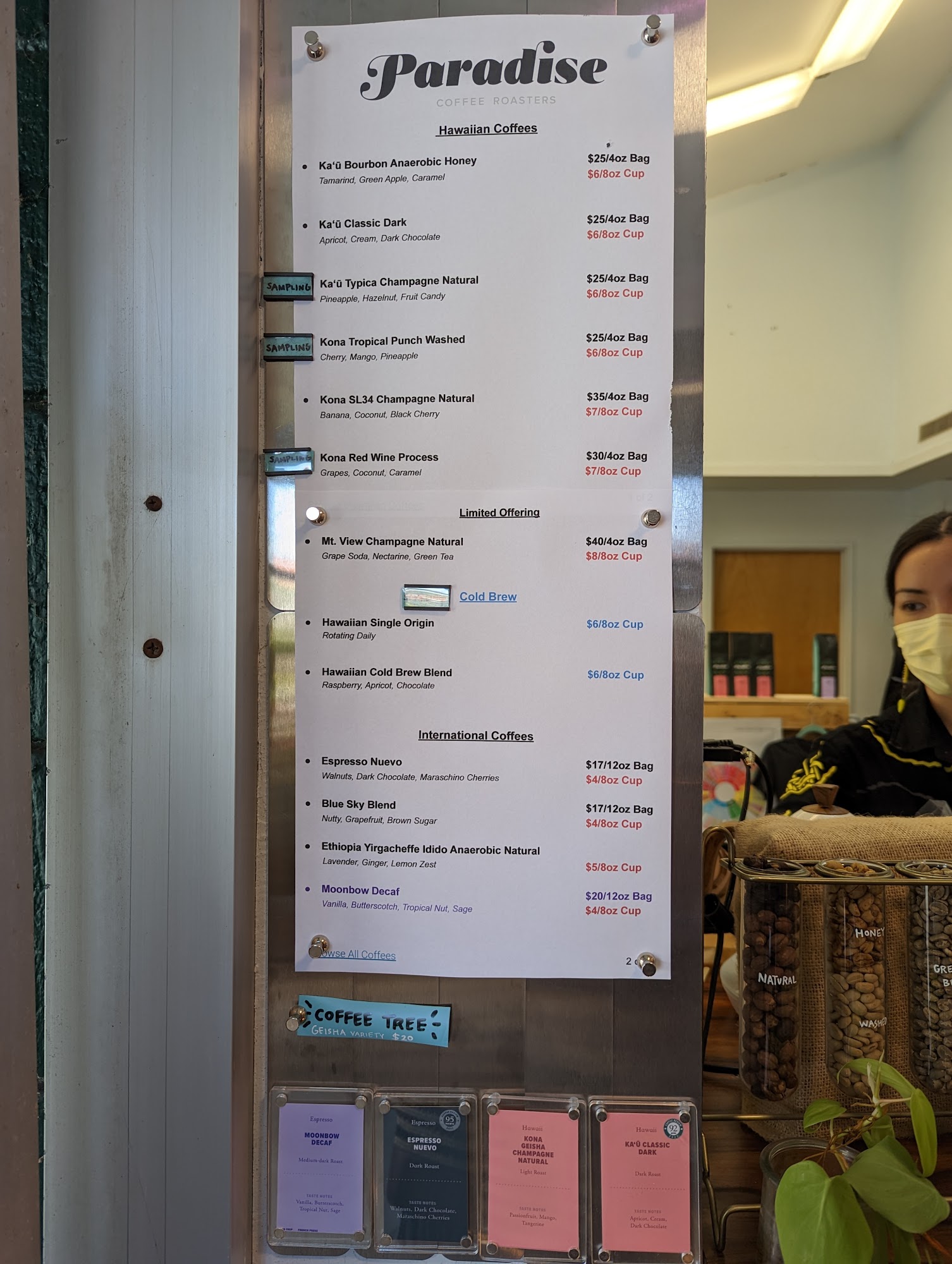 Paradise Coffee Roasters Menu